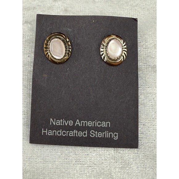 Estate Jewelry - Vintage‎ Native American Handcrafted Sterling Earrings Pierced Mother of Pearl